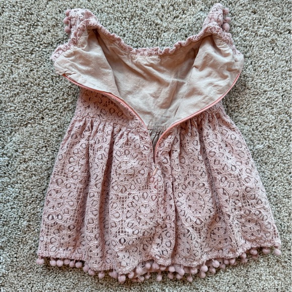 Baby Girl Pink Lace Dress with Pom Pom Trim Pink Easter dress- Size 6 months - Picture 6 of 8